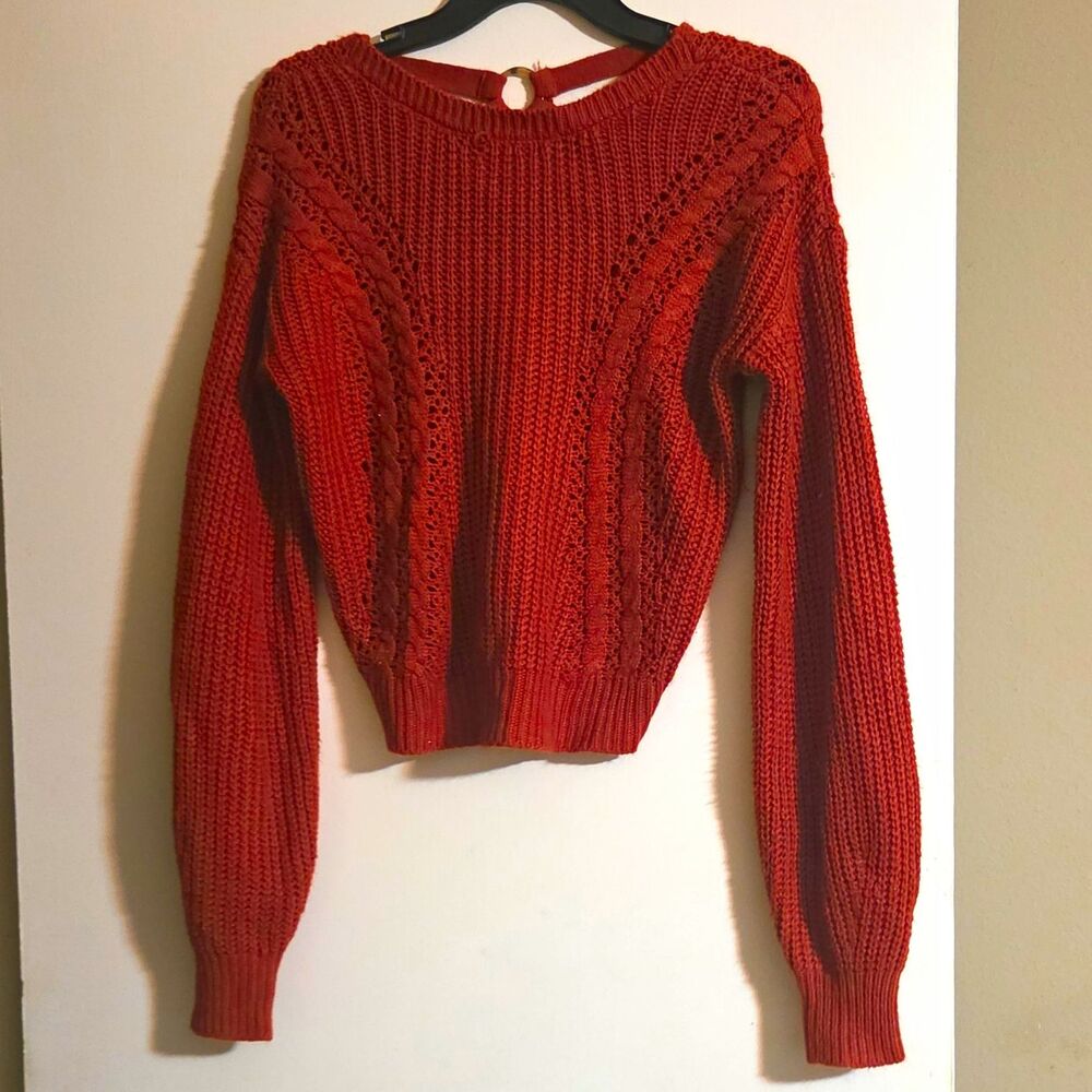 No Boundaries Burnt Orange Cable-Knit Pullover Sweater M (7-9) Crew Neck